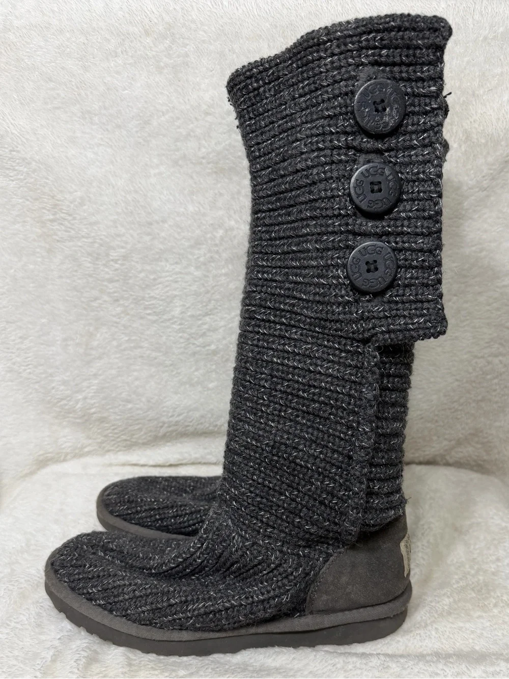 Ugg Australia Cardy Boot Sweater Boots Button Detail 1876 Gray Size 8
